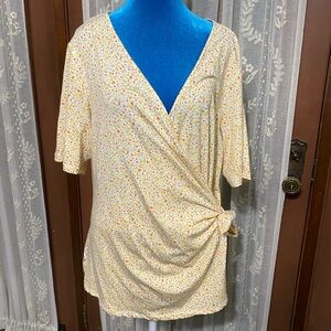 Lands' End Floral Wrap Blouse - Cream